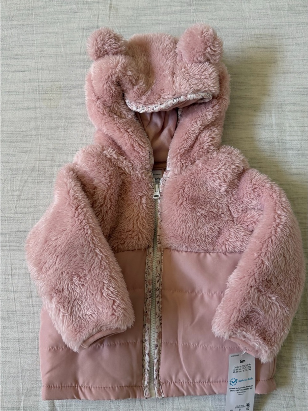 Carter's Dusty Pink Hooded Faux Fur Jacket with Ears NWT